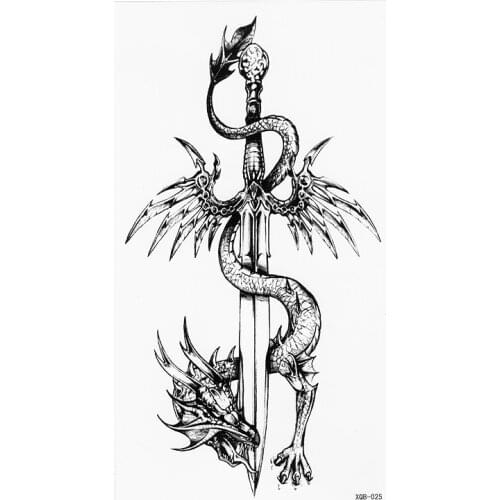 Chinese totem dragon and sword Black White Large Flower Henna Temporary Tattoo Black Mehndi Style Waterproof Tattoo Sticker
