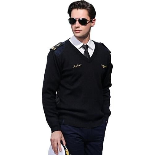 Pilot Uniform Sweater Flight Suit Winter Imitation Wool Sweater Captain V-neck Wool Vest Aviation Uniform Aeronautica Militare
