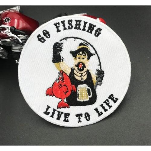 GO FISHING Patch Embroidered Applique Sewing Label punk biker Patches Clothes Stickers Apparel Accessories Badge
