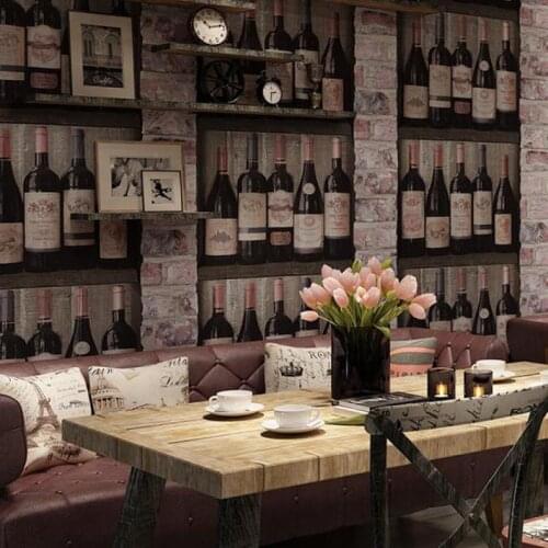 PVC frosted retro industrial style wallpaper brick wood grain wallpaper winery bar restaurant restaurant wine rack living room