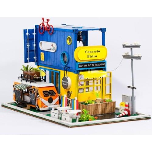 IiE Create Doll House DIY Wooden Miniature Dollhouse Furniture bistro House Christmas Gift Decoration Toys for Children Birthday