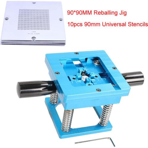 90*90MM BGA Reballing Kit Station 10pcs/lot 90mm Universal 0.3-0.76mm Stencils Template Holder Fixture Jig with Handle