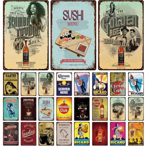 Wall Art Metal Painting Decor Havana Club Rum Vintage Metal Tin Signs Retro Plaque for Bar Pub Club Man Cave Wall Decor