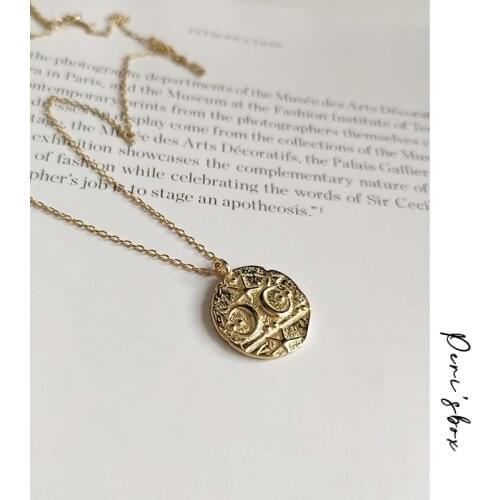 Perisbox 925 Sterling Silver Star Moon Medallion Necklace Irregular Gold Coin Choker Necklaces Dainty Geometric Women Pendants