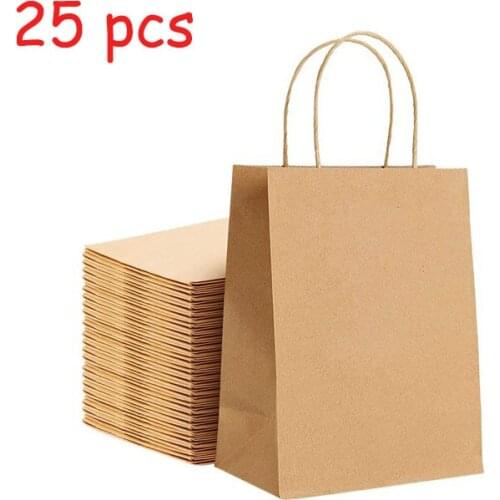 Kraft Paper Bags 25Pcs 5.9X3.14X8.2 Inches Small Paper Gift Bags with Handles Party Shopping Bags Brown Paper Bags