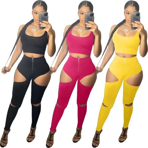 Sexy Women Clothing 2021 Best Seller Hole Women Two Piece Sets Women's Clothing Matching Sets Short Sets