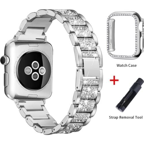 Stainless Steel Strap for Apple Watch 6 SE 40mm 44mm 38mm 42mm Womens Diamond Band on iWatch Series 5 4 3 21 Watchband Bracelet