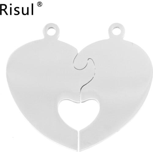 Risul Tear half hearts pendant lovers split heart blank both sides mirror polish stainless steel wholesale charms 10pcs