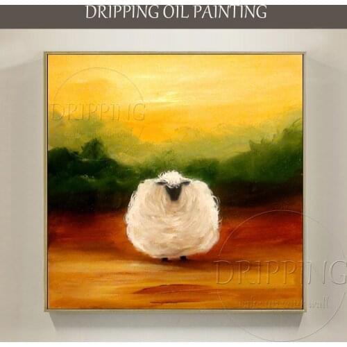 Hand-painted High Quality Modern Wall Art Animal Sheep Oil Painting on Canvas Handmade Funny Sheep Oil Painting for Child Room