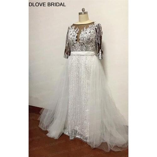 Sexy Detachable Lace Wedding Dress with 3/4 Long Sleeves Bridal Wedding High Quality Bridal Gown Vestido De Noiva