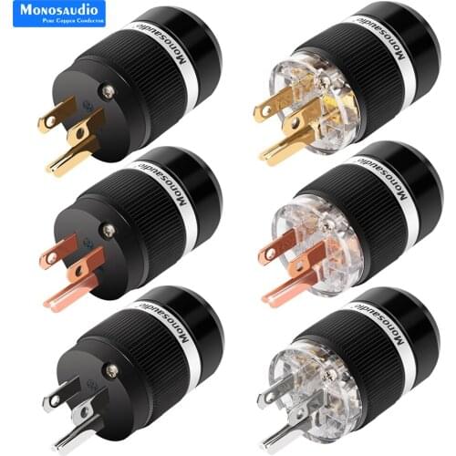 Monosaudio High End Pure Copper US Mains AC Electric Power Plug Power Cable Cord Connector HIFI DIY AC125V 15A Screw Lock Shield