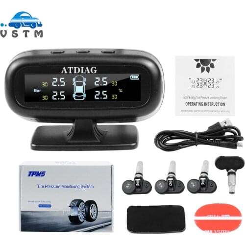 VSTM Solar TPMS Car Tire Pressure Alarm Monitor System Display Intelligent Temperature Warning with 4 sensors LCD Display