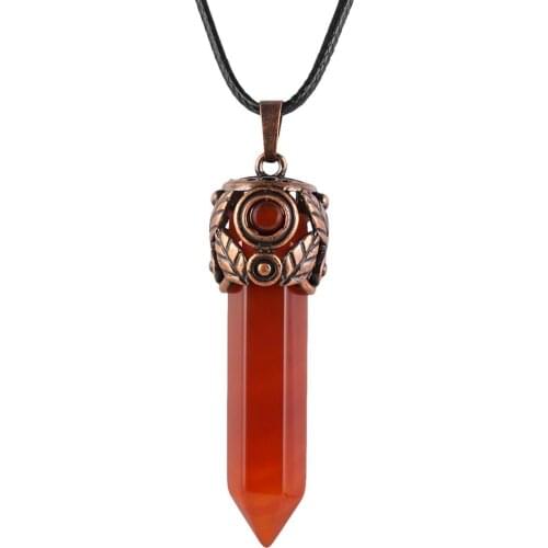 SUNYIK Leaf Brass Wire Wrapped Hexagon Prism Point Gem Stone Healing Reiki Crystal Pendant fit Necklaces