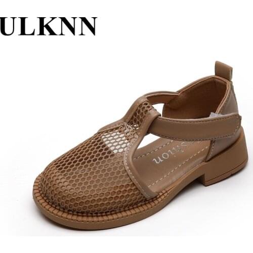 ULKNN Baby Girl Wedding Shoe Brown Round Toe Casual Cut-Outs Sandals 2021 Summer Fashion Anti-Slippery Rubber Sole Leather Shoes