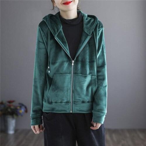 Leisure Clothing Women Autumn Winter Gold Velvet Solid Color Hooded Short Jacket Ladies Retro Casual Loose Sweatshirt Coat y1029