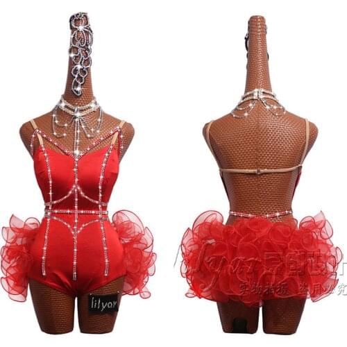 Women Latin Dance Dress Sexy Backless Party Red Dress Cha Cha Salsa Dress Dance Clothes Stage Costumes Latin Dance Wear DM1033