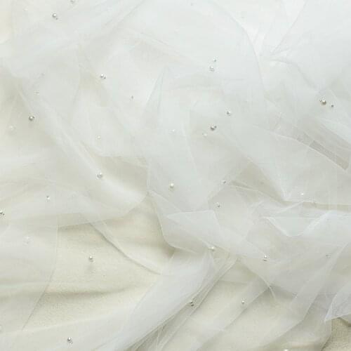 150cm*5meters soft net pearl beaded lace fabrics for bridal head yarn or for curtain home decoration doll clothing dresses