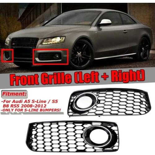 Chrome Silver/Black 2x Car Front Fog Light Grille Grill Lamp Cover Grille Honeycomb Hex For Audi A5 S-Line S5 B8 RS5 2008-2012