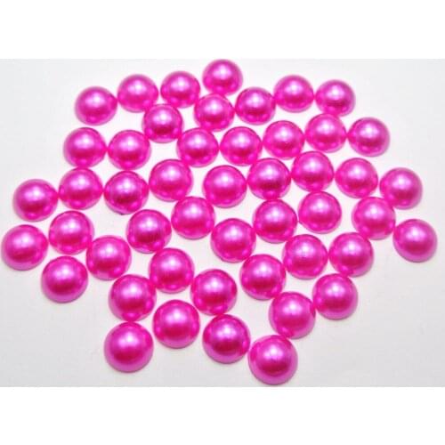 200 Hot Pink Half Pearl Bead 10mm Flat Back Round Gems Scrapbook CraftCraft