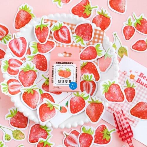 45PCS/1 Box Sticker Strawberry Album Decoration DIY Scrapbooking Stationery School Supplies