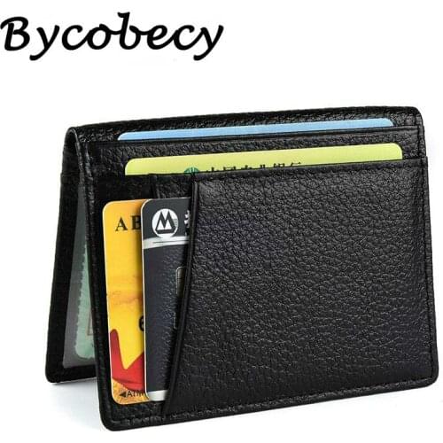 Bycobecy 2019 High Quality Genuine Leather RFID Black Wallet Credit Card Holder Card Wallet Casual Purse Ultra-thin Money Bag