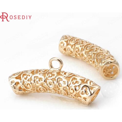 D155)4 pieces 31x8mm 24K Champagne Gold Color Brass Cloud Curved Tube Charms Pendants Connector High Quality