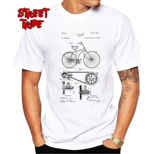 Bicycle analysis design printed male Tees casual hipster Tops 100% Cotton mens Crew Neck Bicycle Patent 1899 T-Shirt