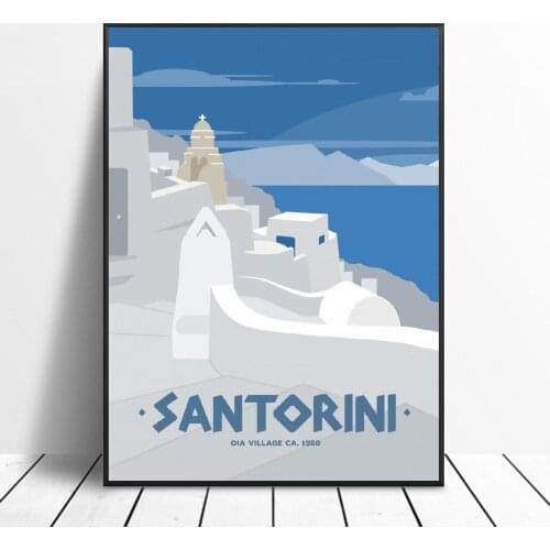 Santorini Oia Village Canvas Travel poster Wall Art Pictures for Living Room Home Decor No Frame