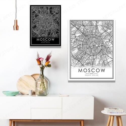 MOSCOW Map Canvas Prints Wall Art Pictures Painting Wall Art For Living Room Home Office Hotel Apartment Decor