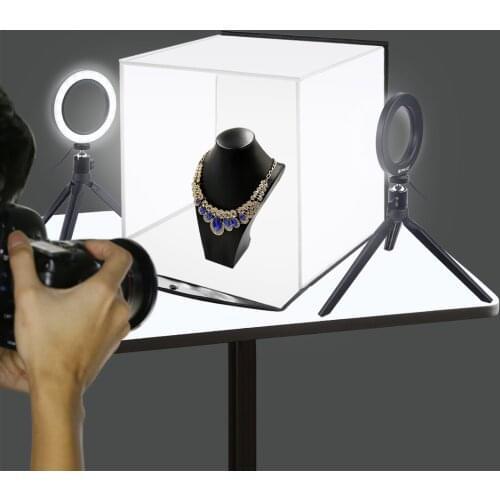 PULUZ 30cm Softbox Light Box LED Photo Studio Lightbox &6 Color Backdrops&4.6 inch Ring Light Kits For Photography Shooting Tent