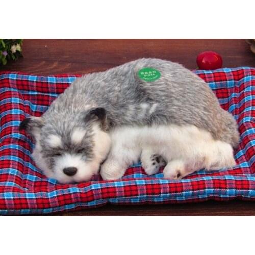 Cute simulation sleeping gray dog toy plastic&fur husky dog doll gift about 25x8x20cm 0244