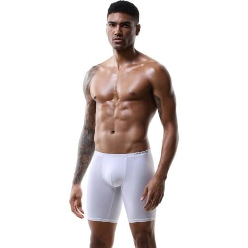 Mens Underwear Lengthened High Elasticity Low-waist Solid Ice Silk Mens Boxers Shorts Comfortable Pants