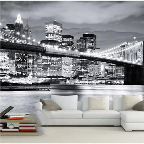 White&black New York City Night Scenery 3d Wall mural wallpaper Papel Mural for Living Room Background 3d Photo Mural Stickers