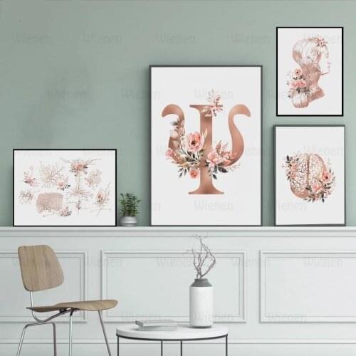 Psychology Prints Wall Poster Brain Neurons Neck Nerves Floral Medical Art Canvas Painting Psychiatrist Doctor Office Decor
