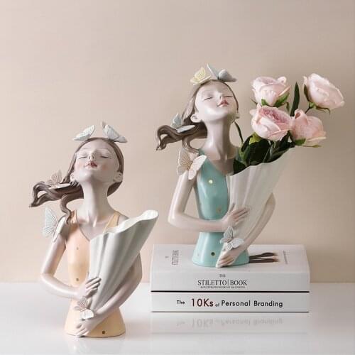 Nordic Butterfly Girl Sculpture Creative Vase Modern Home Decor Living Room Desk Decoration Accessories Flower Arrangement Vases