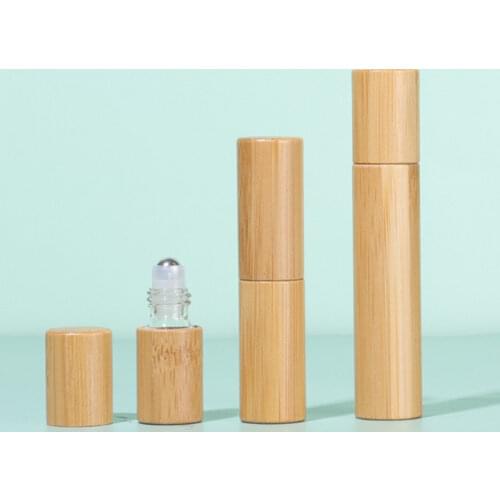 2021 New 5ml Bamboo Wood Bottle Perfume Empty Oil Bottle Stainless Roll On Ball Perfume Aromatherapy Bottle Oil Roller Bottle
