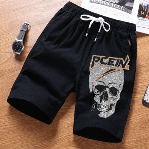 New Mens Summer Leisure Skull Shorts Fashion Cotton Beach Dreathable Hot Drill Plus Size 4XL