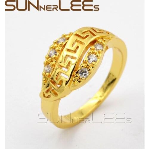 New Fashion Jewelry Women Girl Wedding Party Gift Hollow Out Design Clear Cubic Zirconia Yellow Gold Filled Rings R48 Y