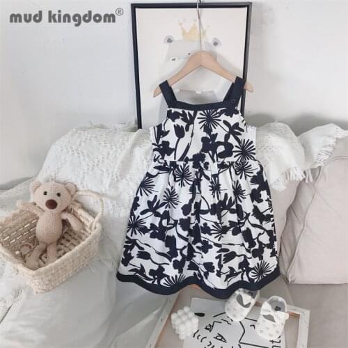 Mudkingdom Fashion Sleeveless Dress for Girls Vintage Floral Holiday Style Graffiti Princess Sling Dresses Kids Summer Clothes