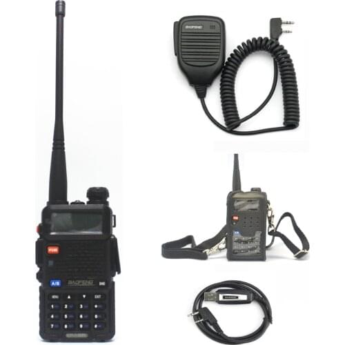 BAOFENG UV-5R walkie talkie dual band handy radio receiver with Headfone + speaker microphone + programming cable +leather pouch