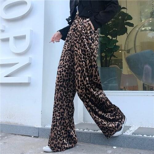 ZCSMLL Casual pants female spring and autumn leopard print high waist loose drape mopping straight retro wide leg pants ins tide