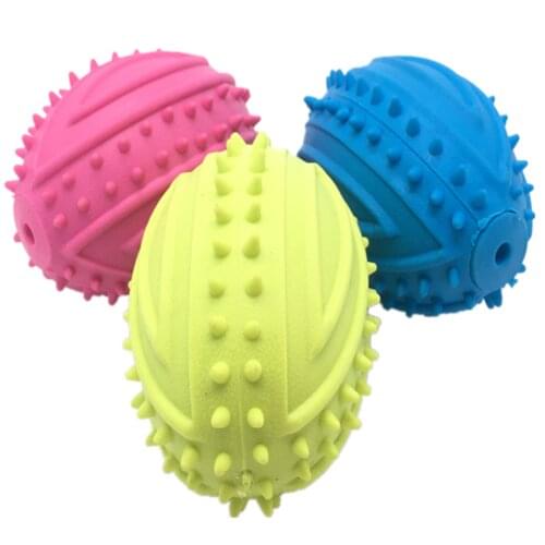 Pet Rubber Rubgby Squeaky Chew Toy Dog Puppy Interactive Sounding Cleaning Training Molar Teeth Bite Resistant Toy Supplies