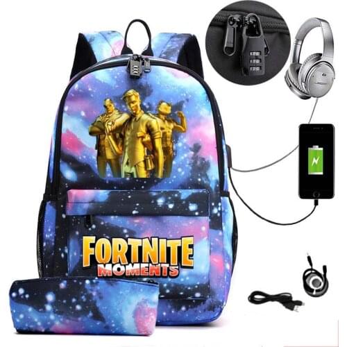 FORTNITE Laptop Backpack Girls Boys USB Charge Port Multifunctional Rucksack Schoolbag An-ti Lost Mochila Casual Travel bag