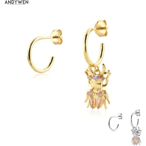 ANDYWEN 925 Sterling Silver Gold Strength Beetle Earrings Piercing Luxury Jewelry Clips Fine Jewelry Rock Punk Fashion Jewels