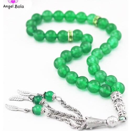 Charm Jewelry 100% Original Natural Green Agates Stone Bracelet Tesbih Islamic Prayer Beads Tasbih Muslim Prayer Beads Rosary