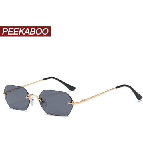 Peekaboo punk style rectangle sunglasses rimless man octagonal small frame metal glasses for women frameless uv400 dropshipping