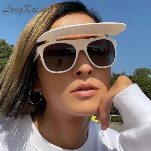 Fashion Oversized Flip Up Sunglasses Women Men Luxury Punk Shield Visor Goggle Square Sun Glasses Female Oculos De Sol
