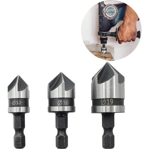 3pcs 90 Degree Countersink Drill Chamfer Bit for Wood Metal Quick Change Drilling Bit Tool Cutter Countersink Drill Bit Set