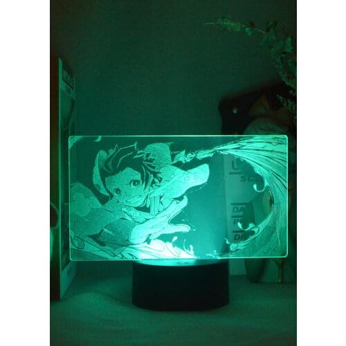 3D LED Picture Lamp Night Light Anime Hero Demon Slayer Blade of Kamado Tanjirou Breath of Water for Childrens Birthday Gifts