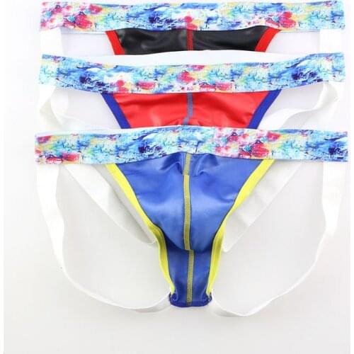 Summer Mens Underwear Briefs Faux Leather Males Lingerie Tanga Thongs Sexy Homme Backless Cueca 3pcs/pack Wholesale Knickers New